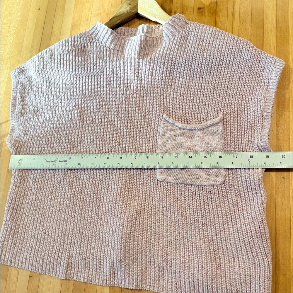 Free People Pink Freya Sweater Ribbed Cotton Short Sleeve with Pocket - Picture 7 of 8